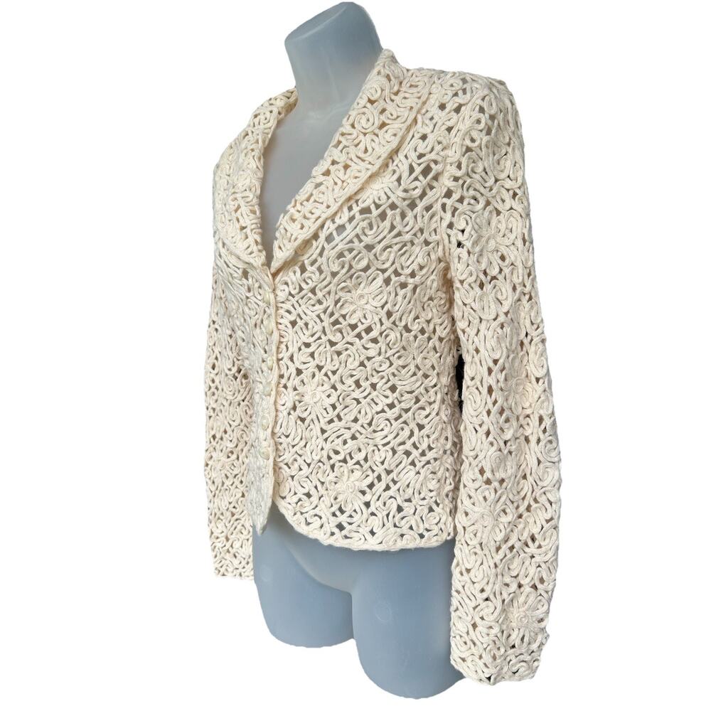 TALBOTS Collection Crochet Italian Alpaca Wool Cardigan Sweater Women's Size Med - Picture 2 of 12